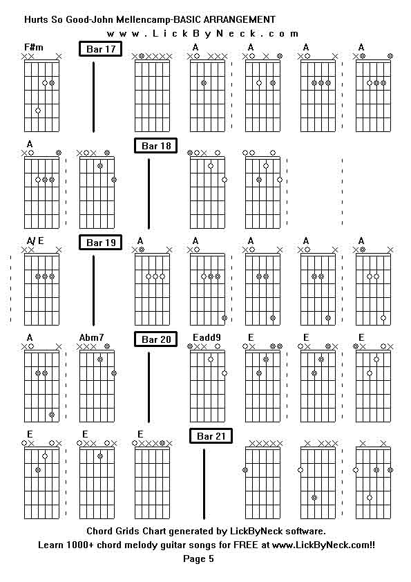 Chord Grids Chart of chord melody fingerstyle guitar song-Hurts So Good-John Mellencamp-BASIC ARRANGEMENT,generated by LickByNeck software.